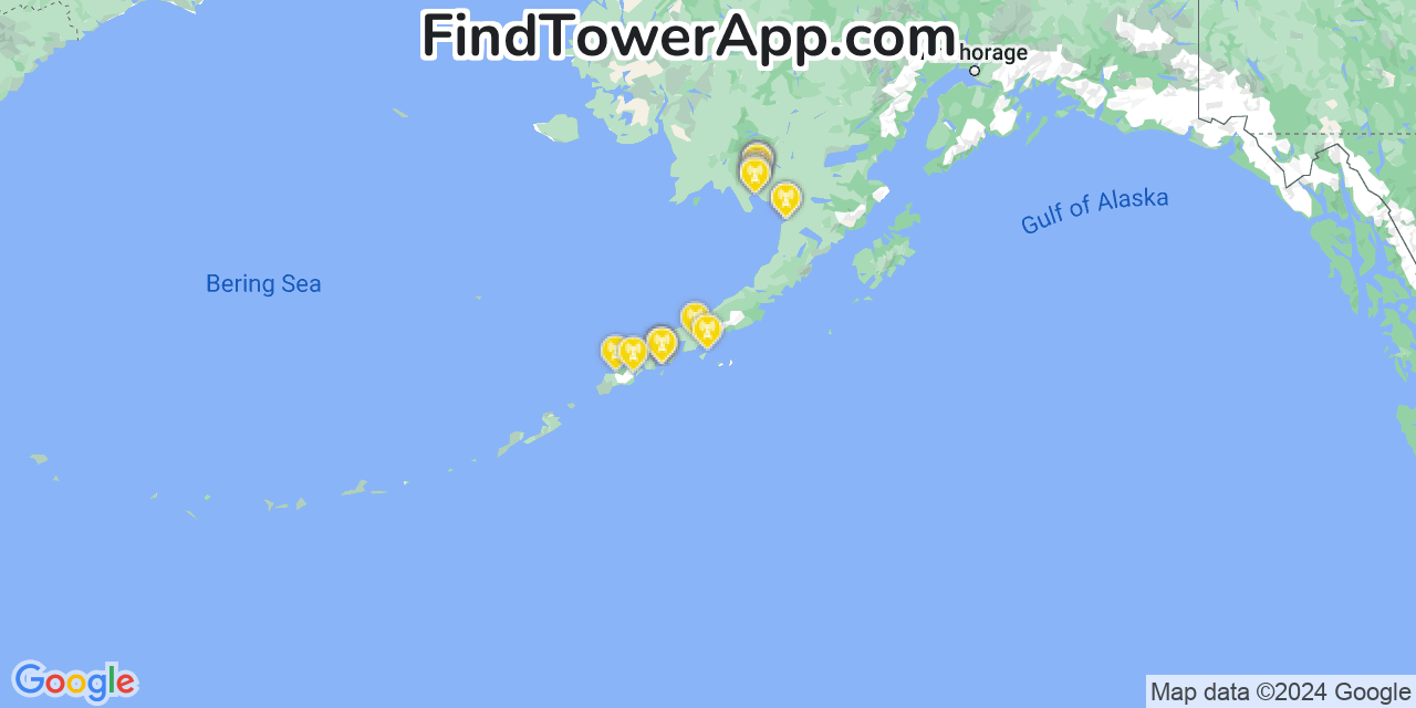 AT&T 4G/5G cell tower coverage map Sand Point, Alaska