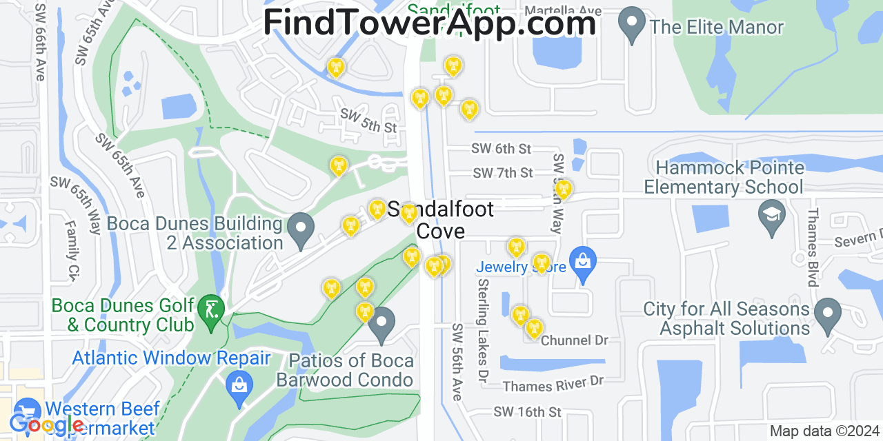 AT&T 4G/5G cell tower coverage map Sandalfoot Cove, Florida