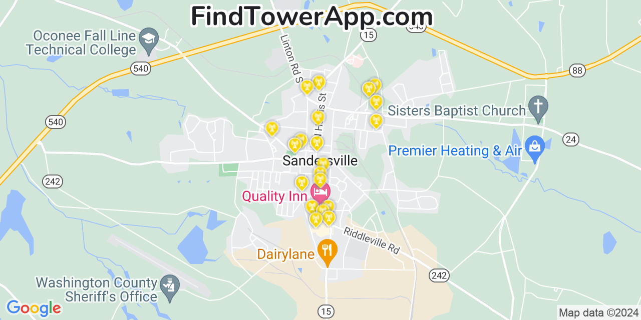 AT&T 4G/5G cell tower coverage map Sandersville, Georgia