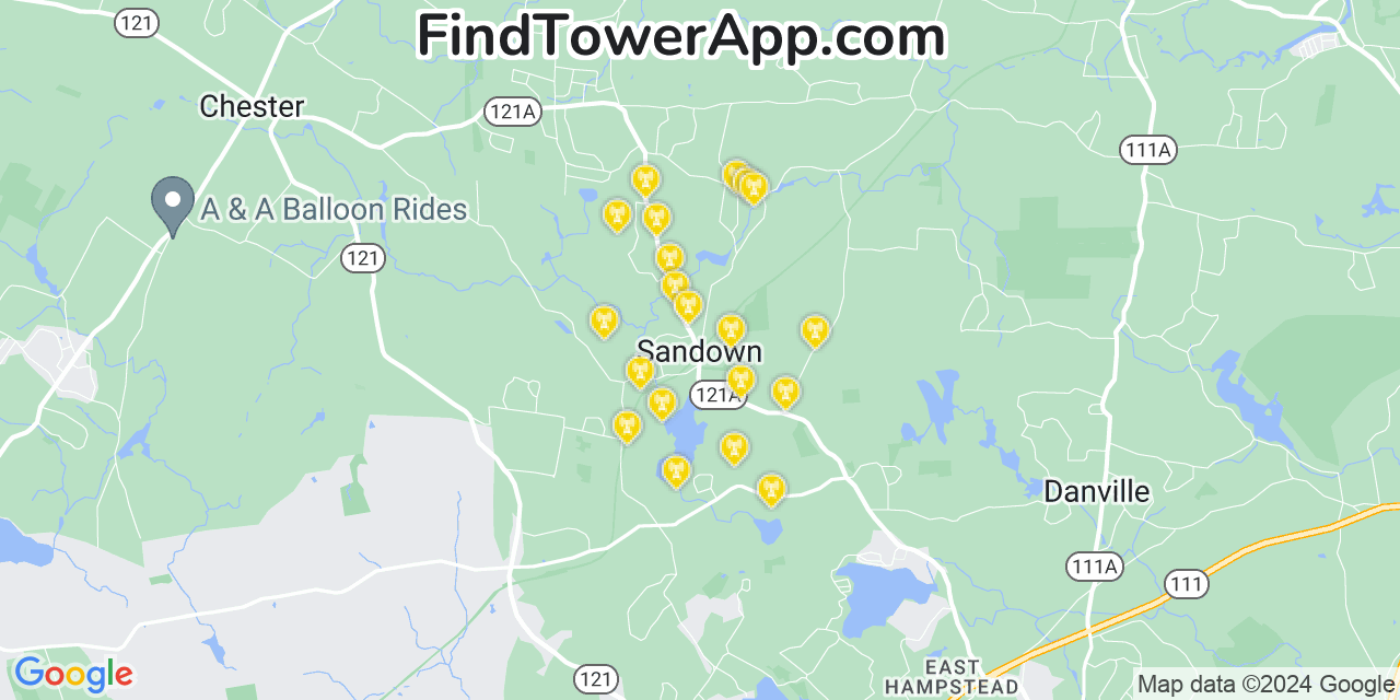 Verizon 4G/5G cell tower coverage map Sandown, New Hampshire