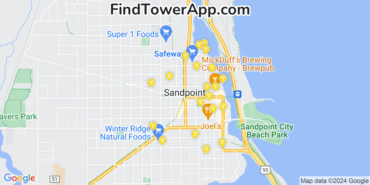 Verizon 4G/5G cell tower coverage map Sandpoint, Idaho