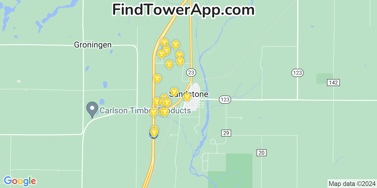 T-Mobile 4G/5G cell tower coverage map Sandstone, Minnesota