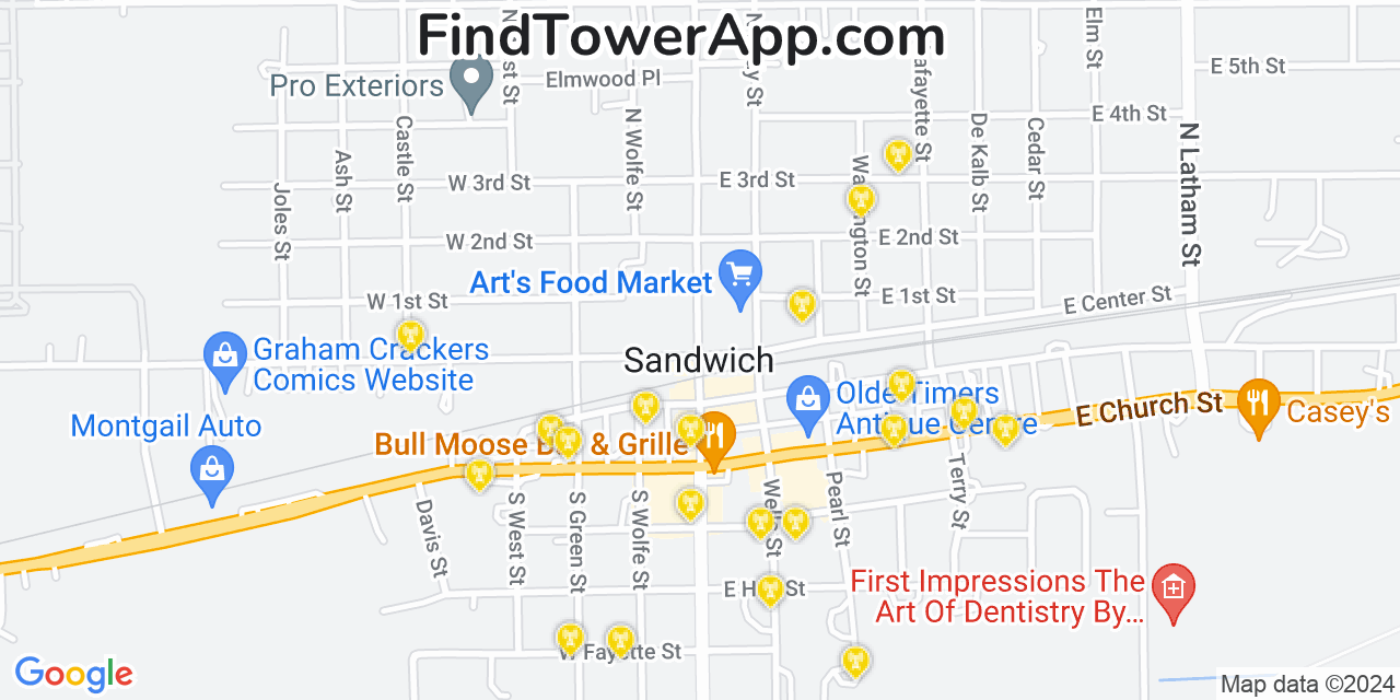 AT&T 4G/5G cell tower coverage map Sandwich, Illinois