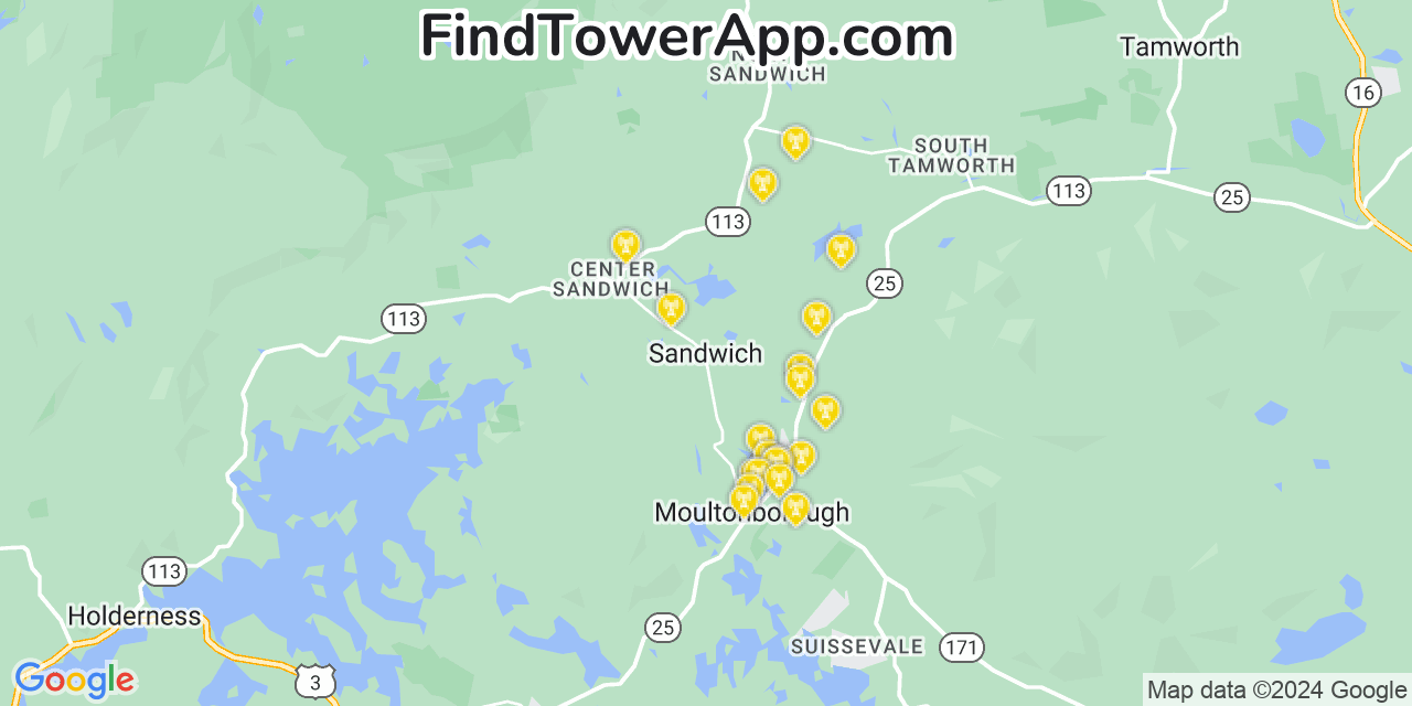 Verizon 4G/5G cell tower coverage map Sandwich, New Hampshire