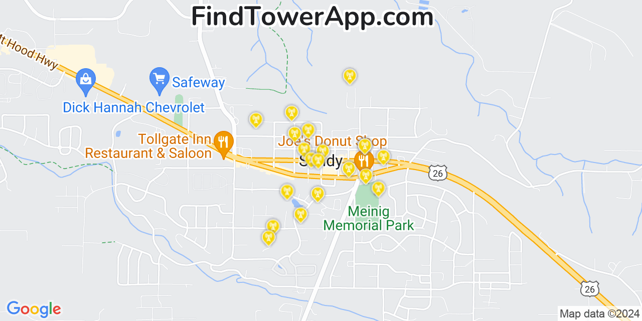 Verizon 4G/5G cell tower coverage map Sandy, Oregon