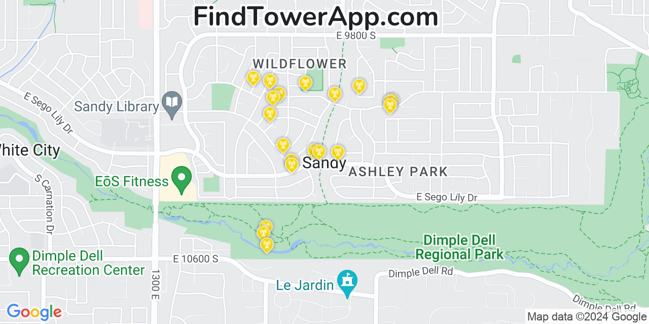 Verizon 4G/5G cell tower coverage map Sandy, Utah