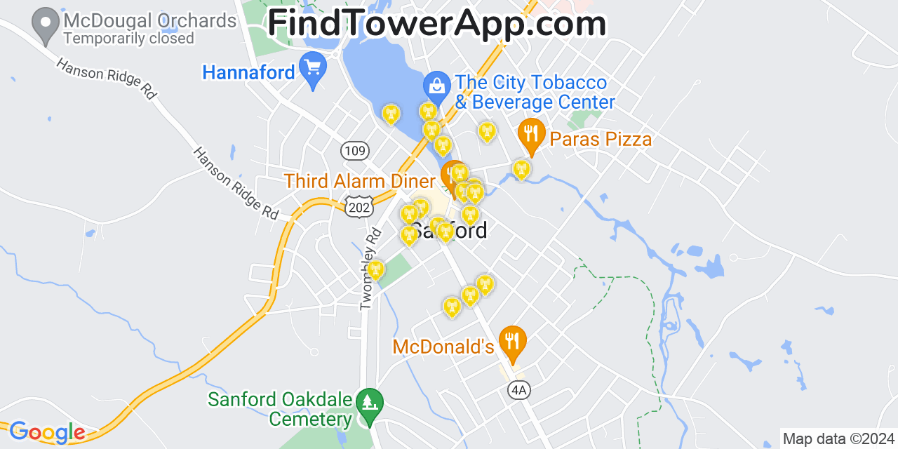 Verizon 4G/5G cell tower coverage map Sanford, Maine