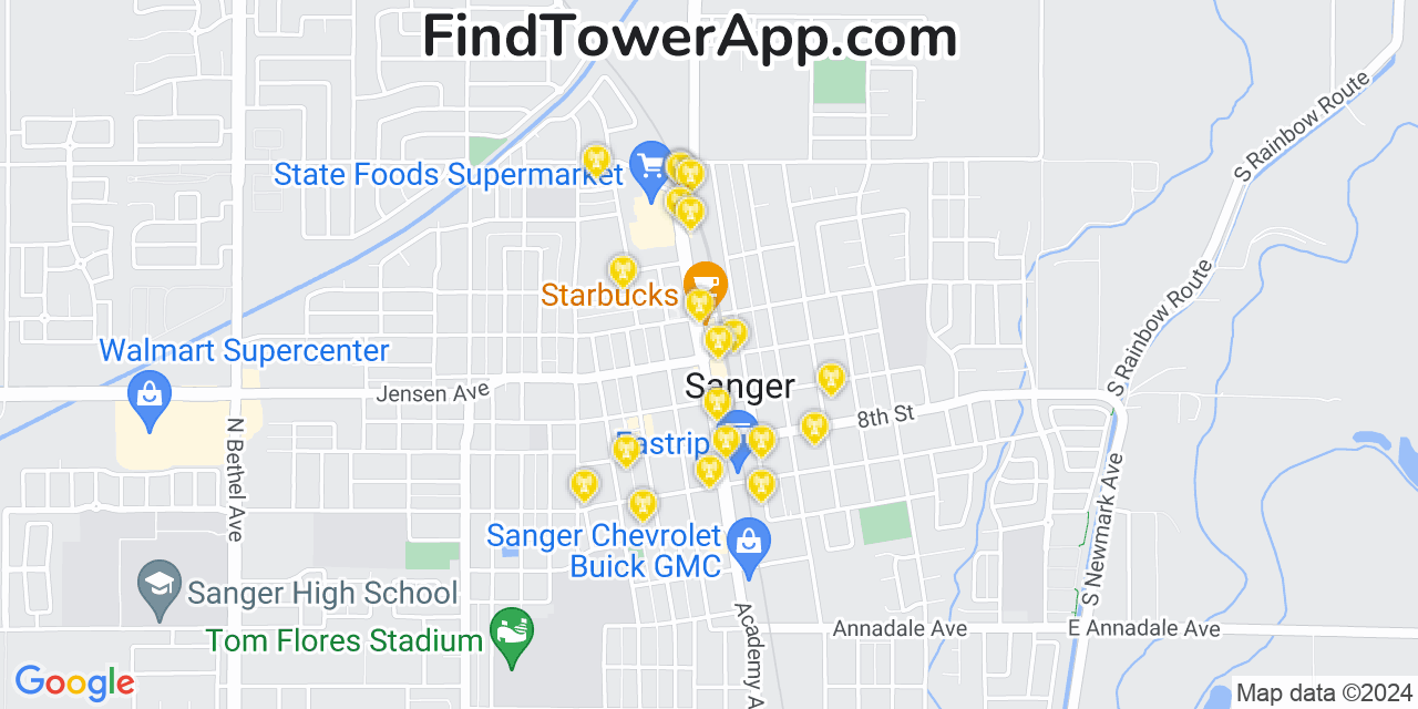 T-Mobile 4G/5G cell tower coverage map Sanger, California