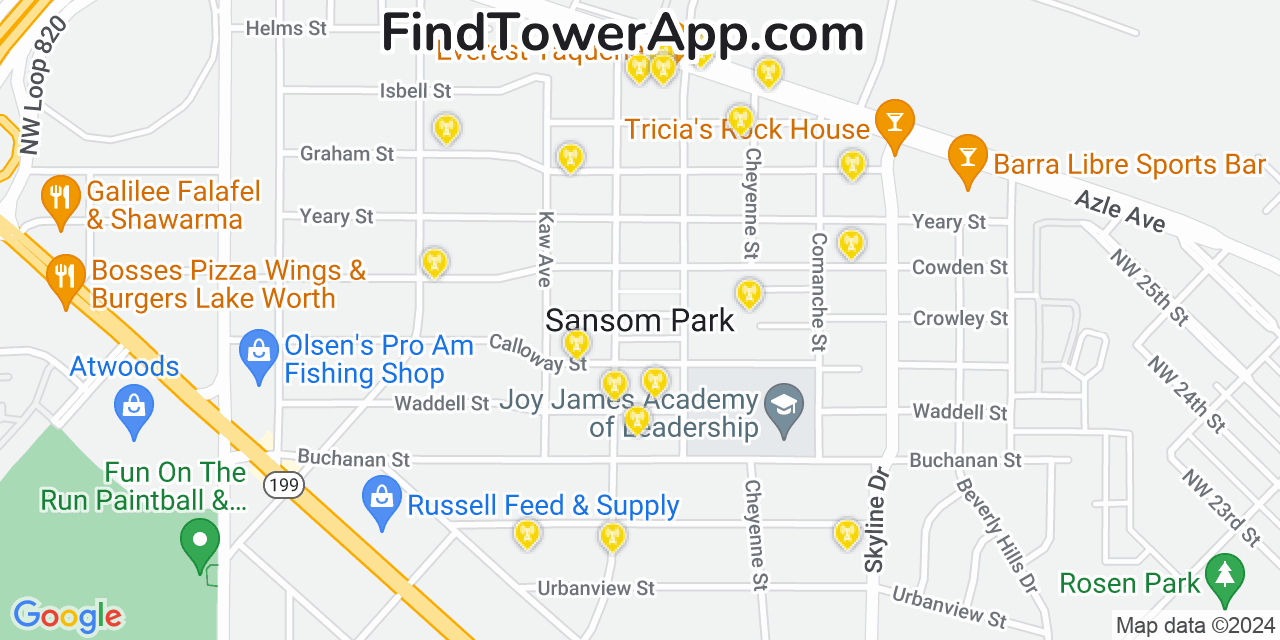 AT&T 4G/5G cell tower coverage map Sansom Park, Texas