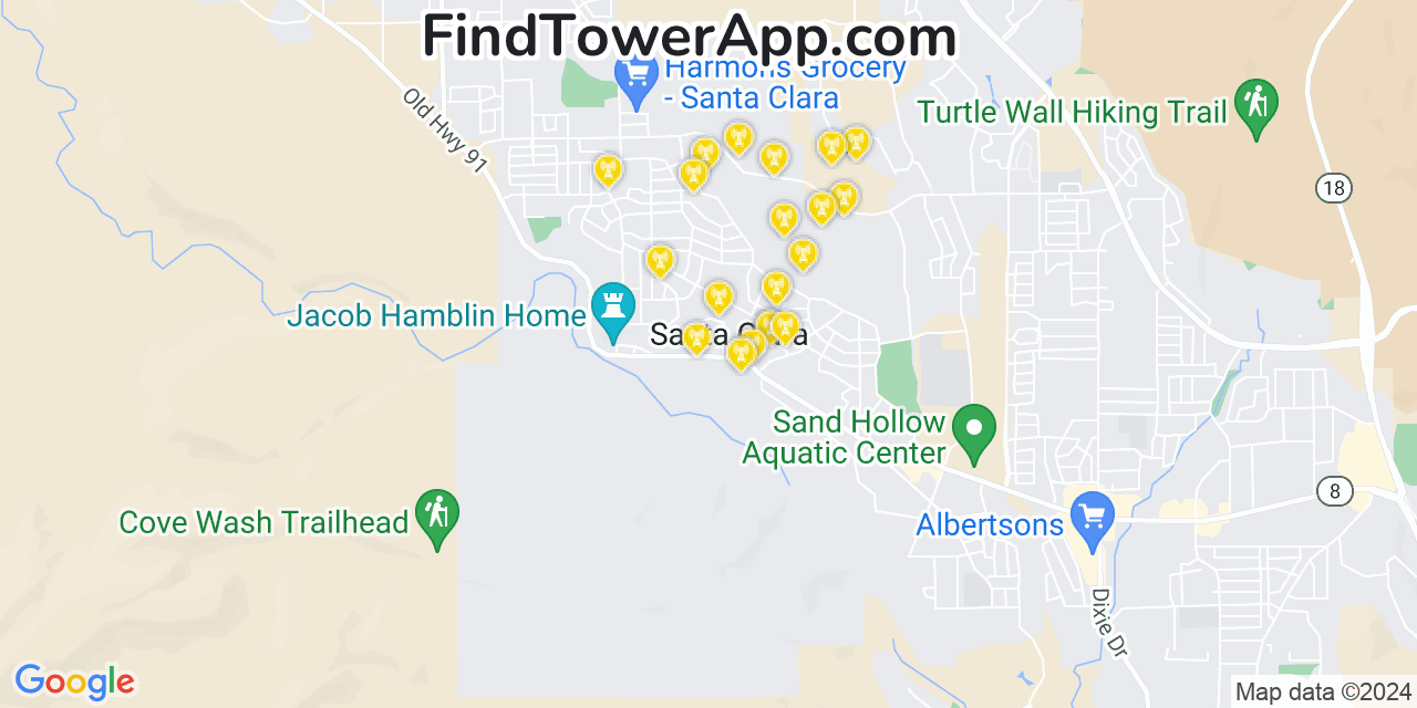 Verizon 4G/5G cell tower coverage map Santa Clara, Utah