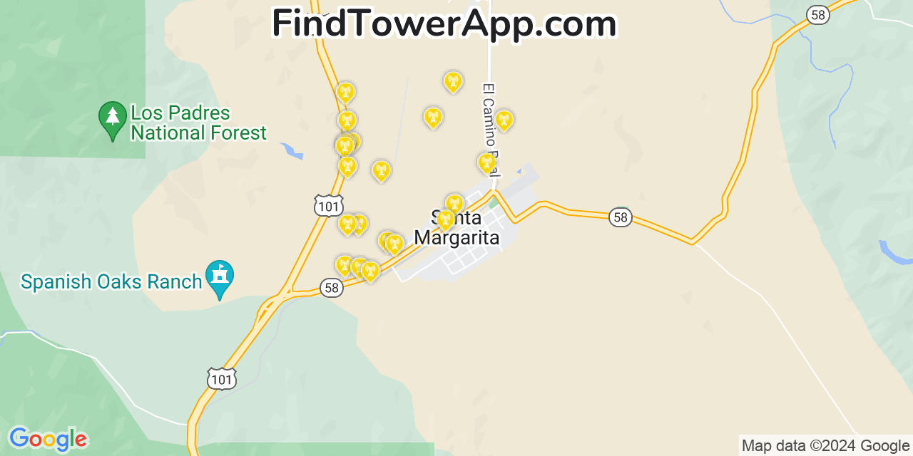 AT&T 4G/5G cell tower coverage map Santa Margarita, California