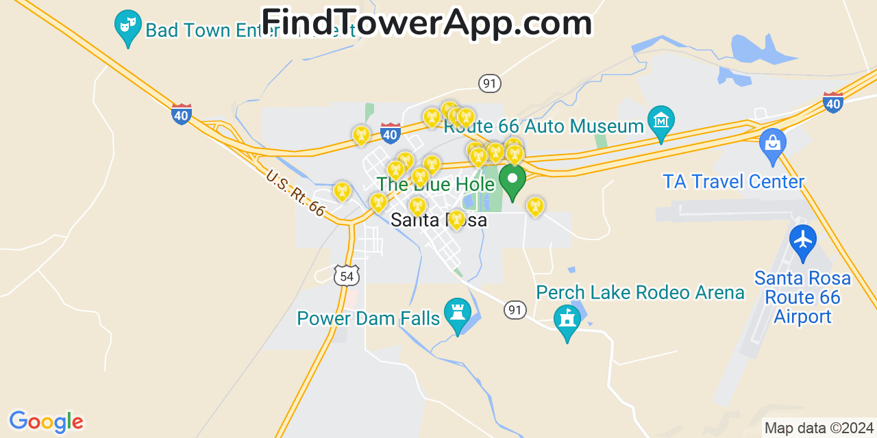 AT&T 4G/5G cell tower coverage map Santa Rosa, New Mexico