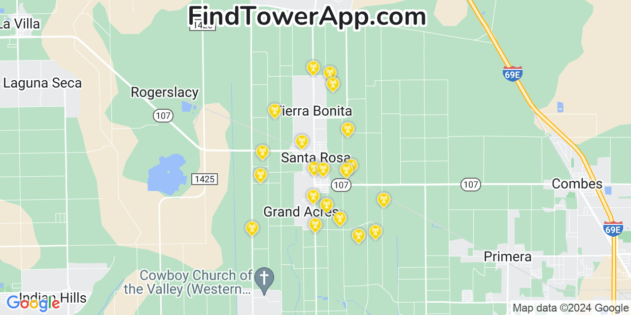 AT&T 4G/5G cell tower coverage map Santa Rosa, Texas