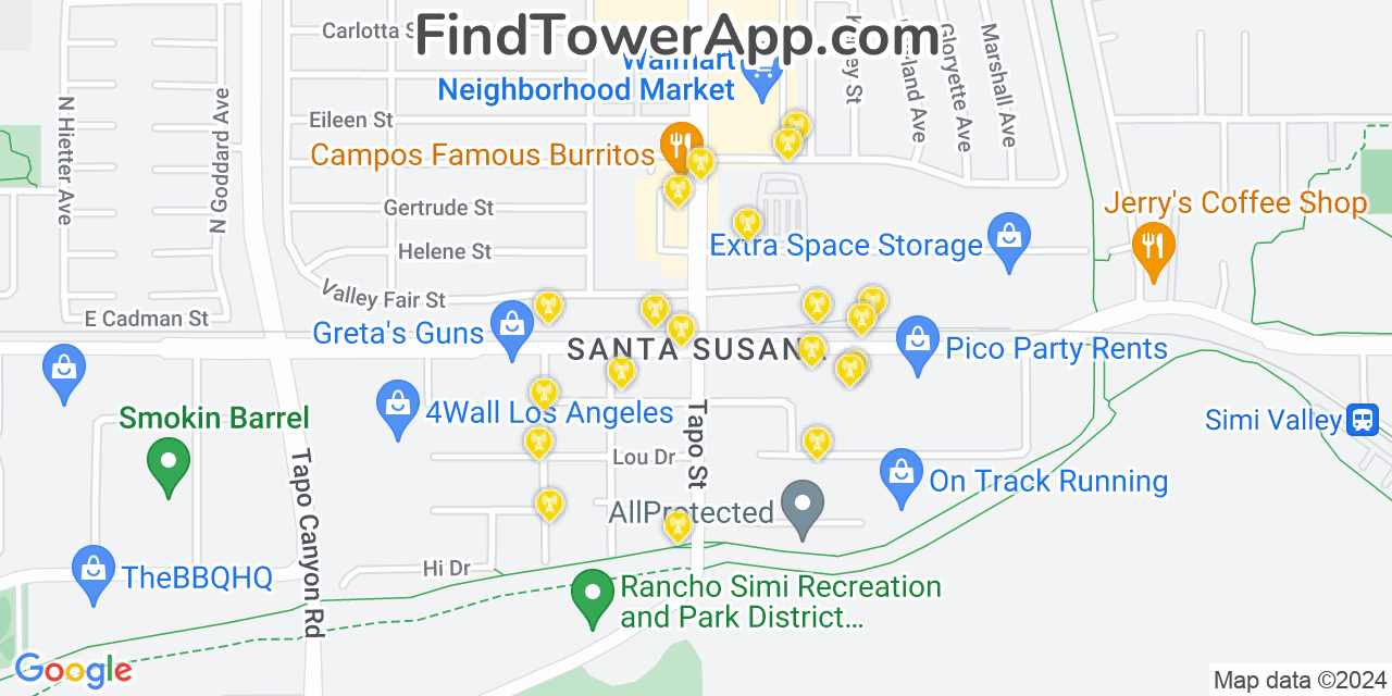 Verizon 4G/5G cell tower coverage map Santa Susana, California