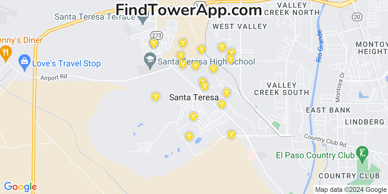 AT&T 4G/5G cell tower coverage map Santa Teresa, New Mexico