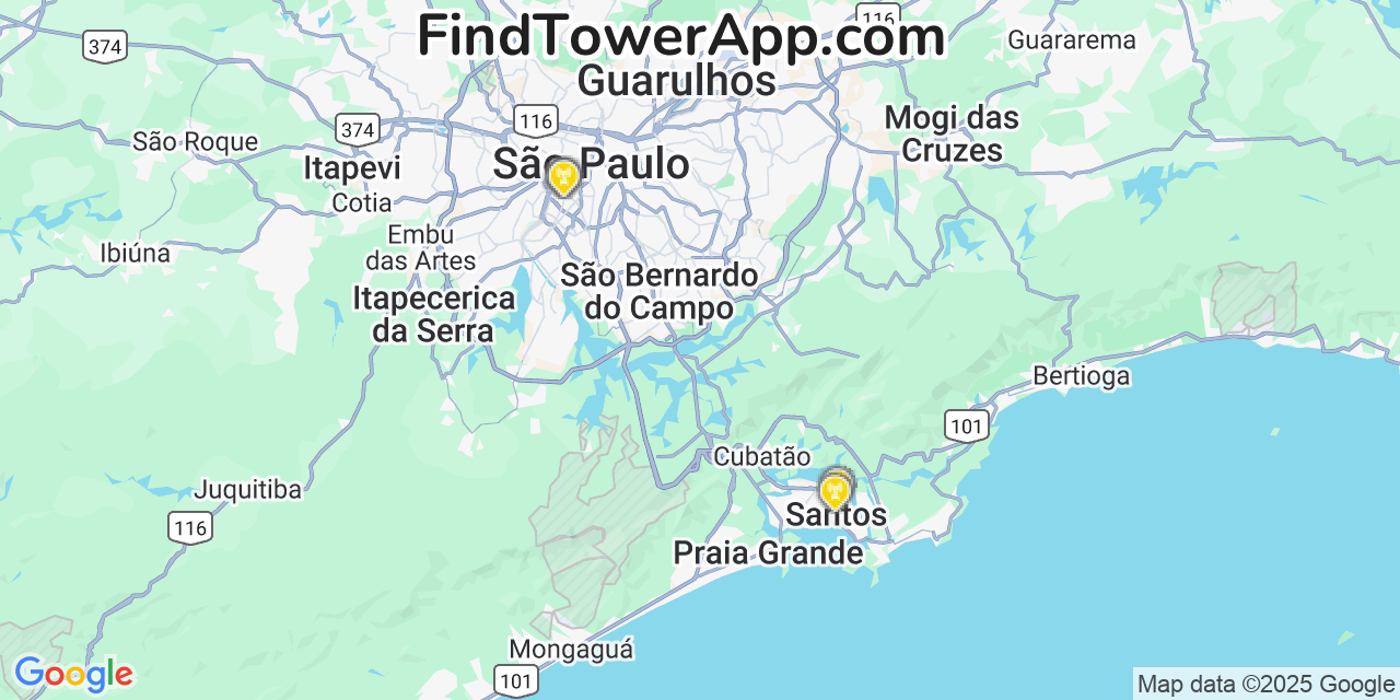 Map showing the 13 primary Algar Telecom cell tower locations in São Paulo, Brazil