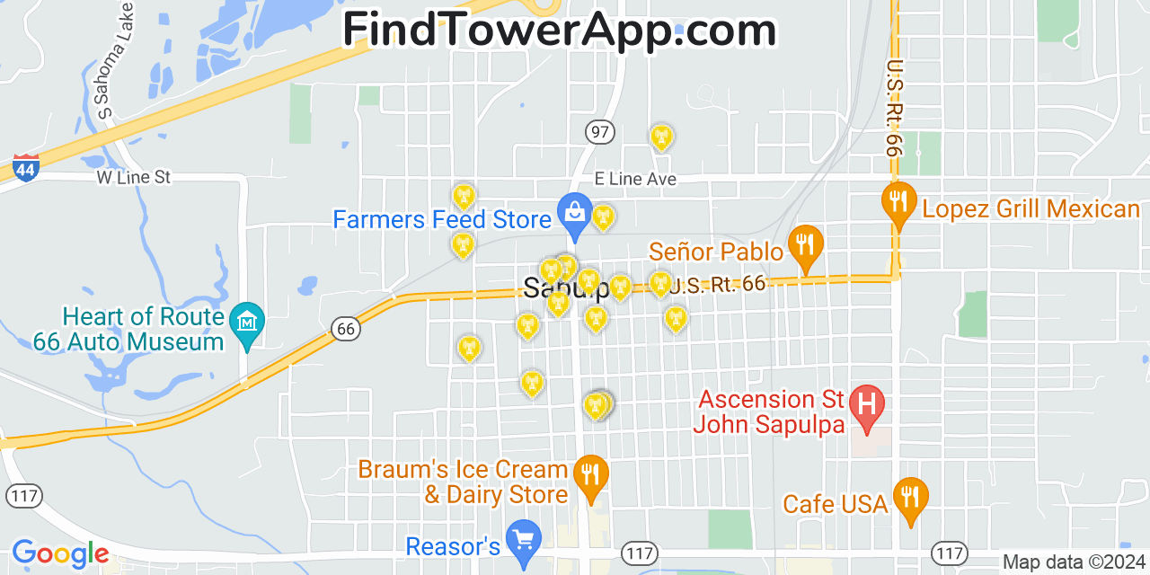 AT&T 4G/5G cell tower coverage map Sapulpa, Oklahoma