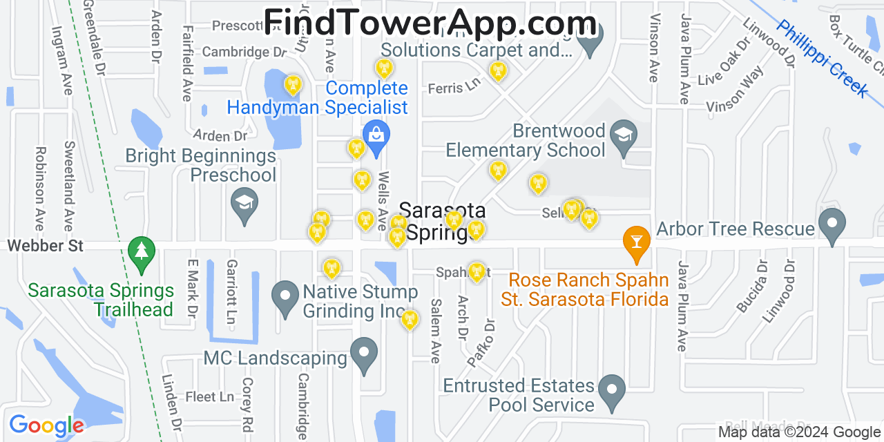 Verizon 4G/5G cell tower coverage map Sarasota Springs, Florida