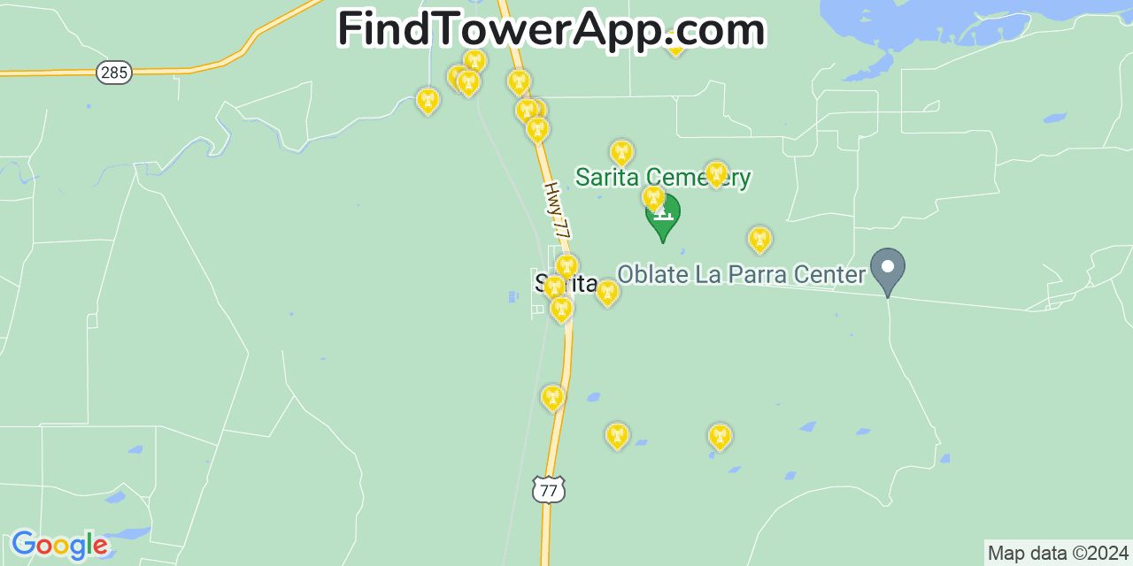 AT&T 4G/5G cell tower coverage map Sarita, Texas