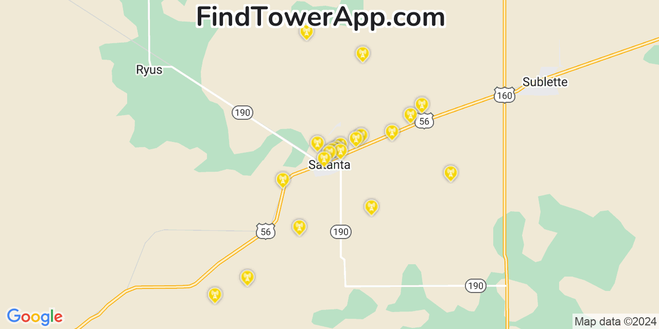 AT&T 4G/5G cell tower coverage map Satanta, Kansas