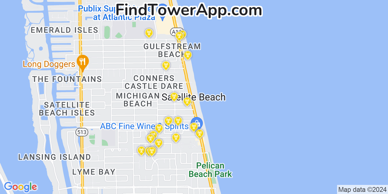 Verizon 4G/5G cell tower coverage map Satellite Beach, Florida