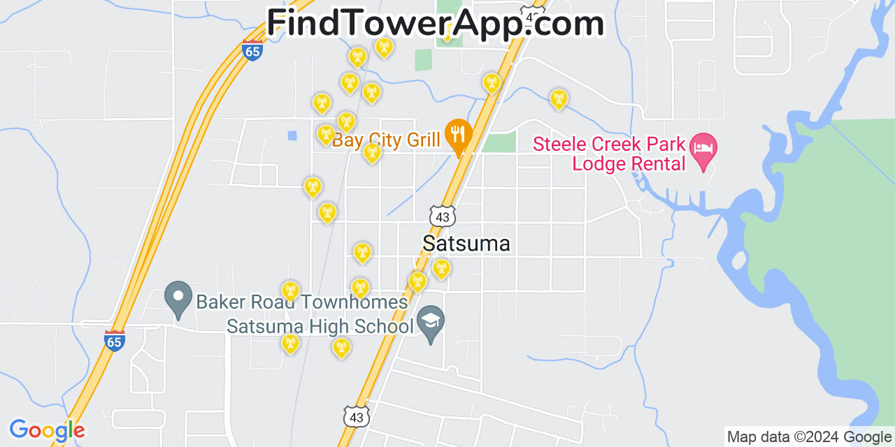 AT&T 4G/5G cell tower coverage map Satsuma, Alabama