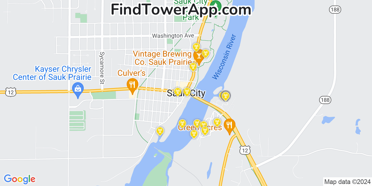 AT&T 4G/5G cell tower coverage map Sauk City, Wisconsin