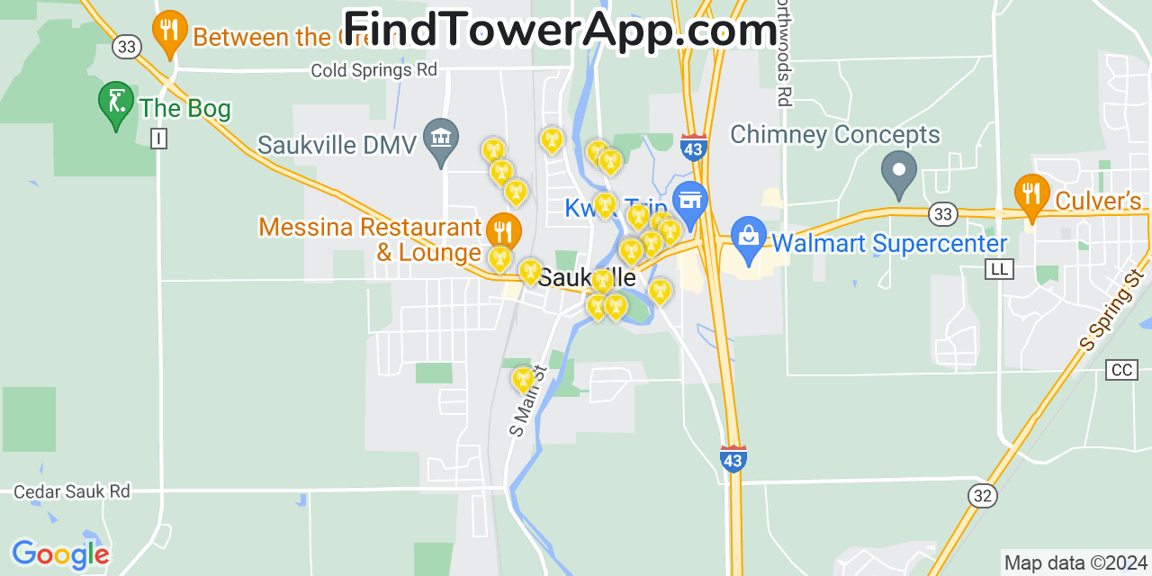 Saukville Wisconsin Cell Tower Coverage Map