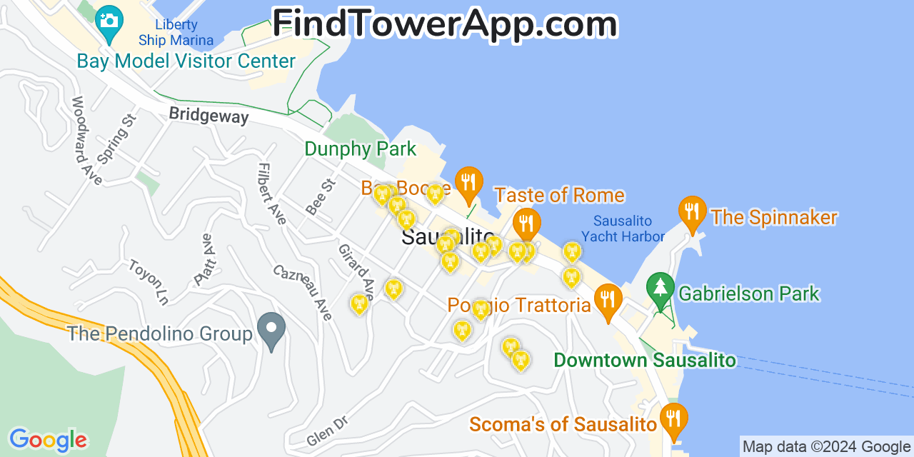 Verizon 4G/5G cell tower coverage map Sausalito, California