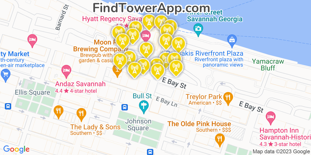 Verizon 4G/5G cell tower coverage map Savannah, Georgia