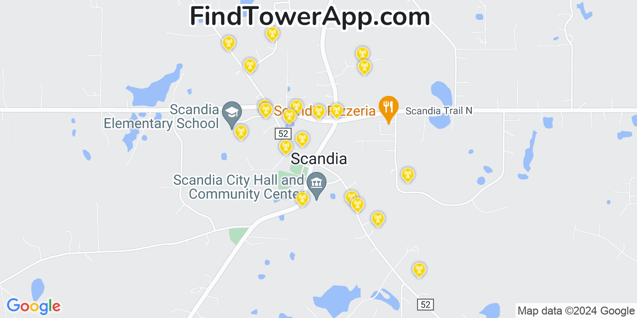 AT&T 4G/5G cell tower coverage map Scandia, Minnesota