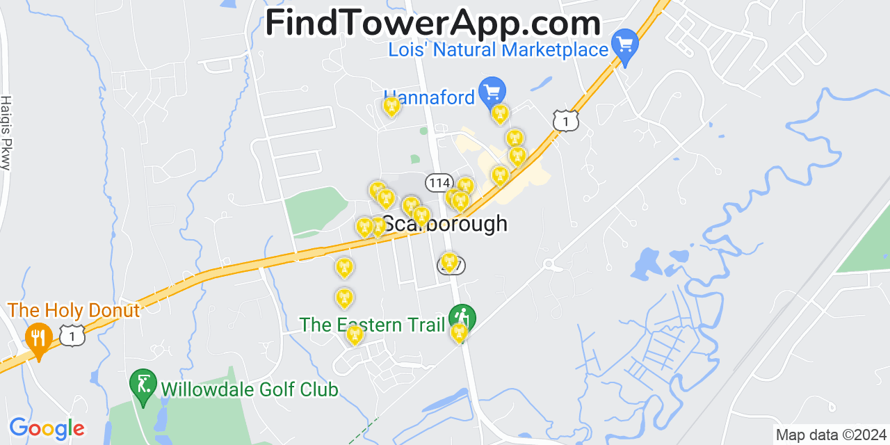 AT&T 4G/5G cell tower coverage map Scarborough, Maine