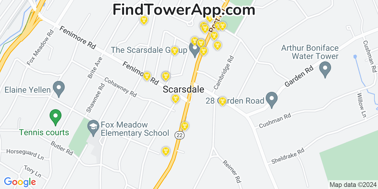 AT&T 4G/5G cell tower coverage map Scarsdale, New York