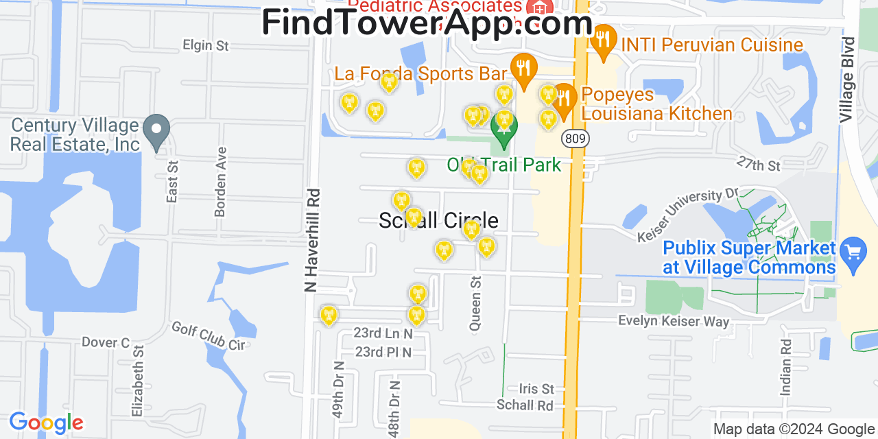 Verizon 4G/5G cell tower coverage map Schall Circle, Florida