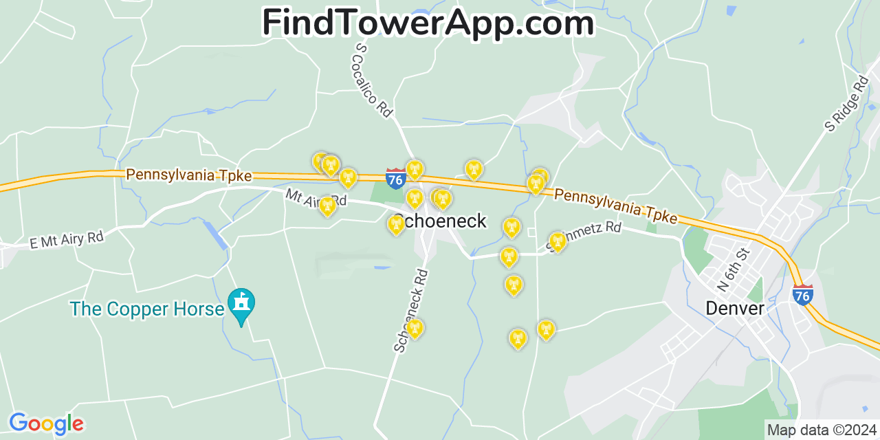 AT&T 4G/5G cell tower coverage map Schoeneck, Pennsylvania