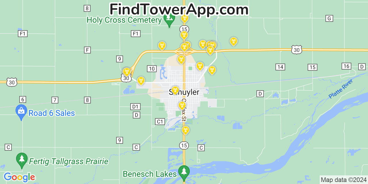 T-Mobile 4G/5G cell tower coverage map Schuyler, Nebraska