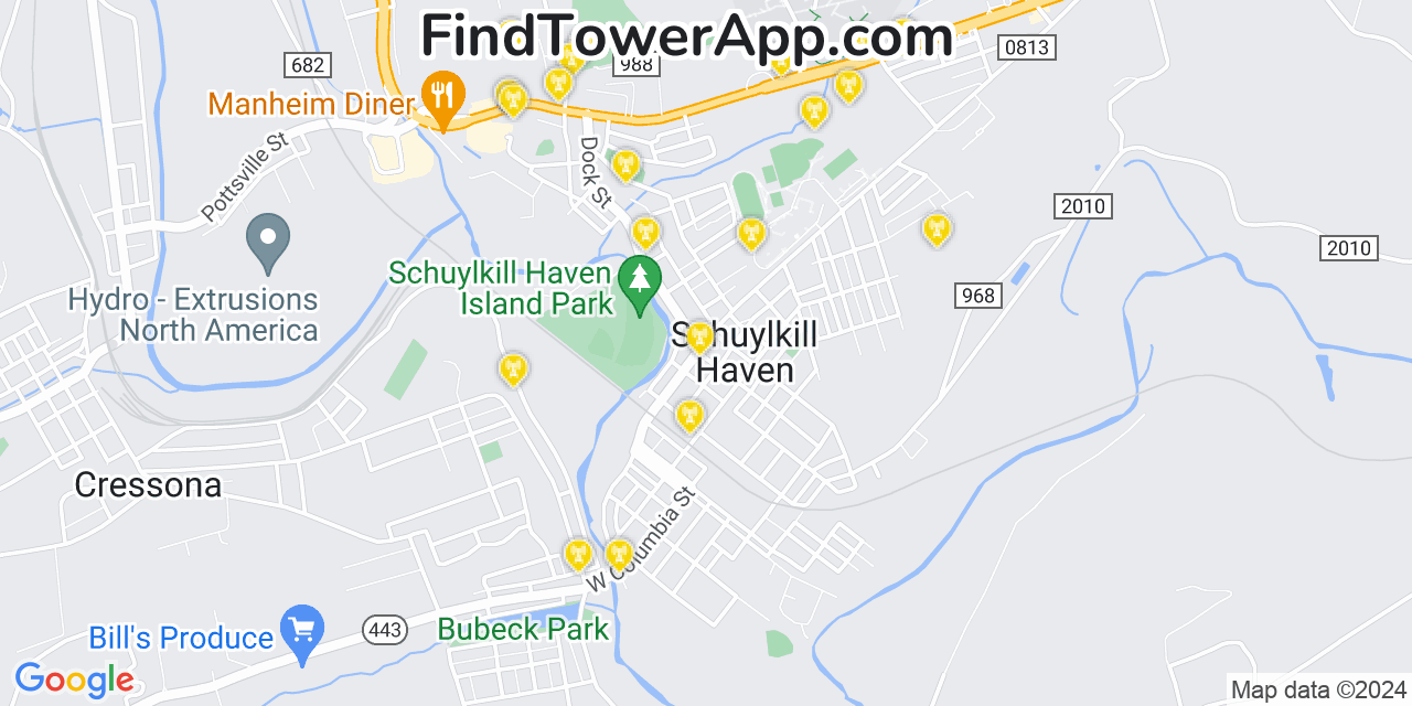 AT&T 4G/5G cell tower coverage map Schuylkill Haven, Pennsylvania