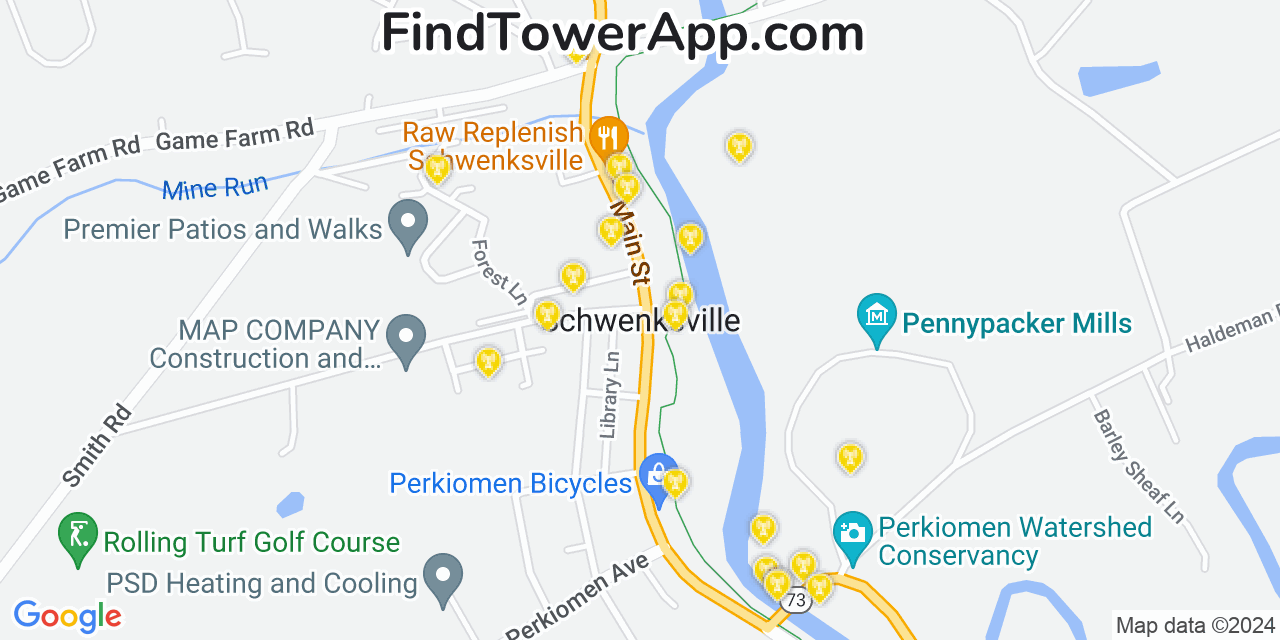 AT&T 4G/5G cell tower coverage map Schwenksville, Pennsylvania