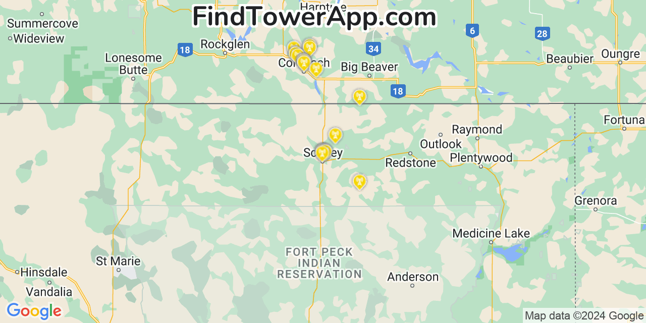 Verizon 4G/5G cell tower coverage map Scobey, Montana