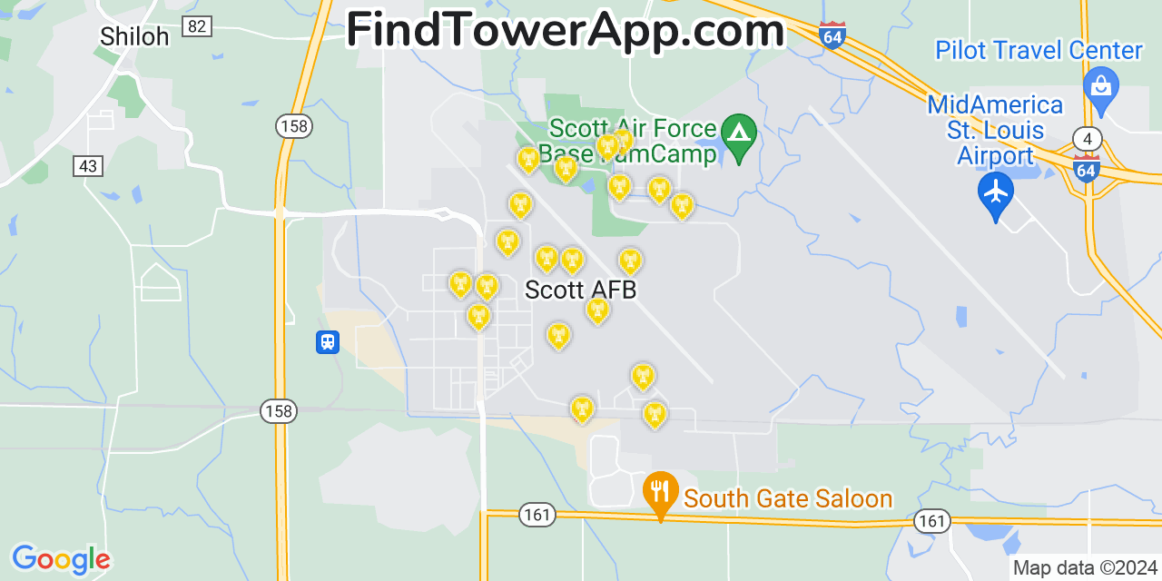 T-Mobile 4G/5G cell tower coverage map Scott Air Force Base, Illinois