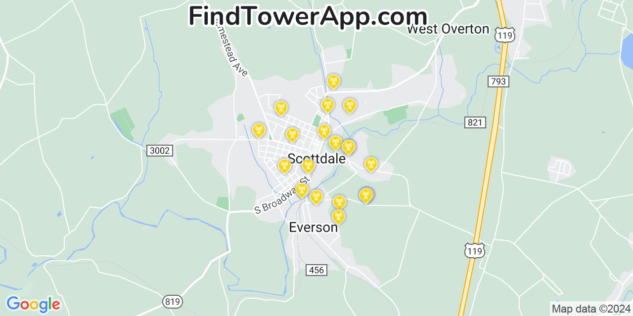 Verizon 4G/5G cell tower coverage map Scottdale, Pennsylvania