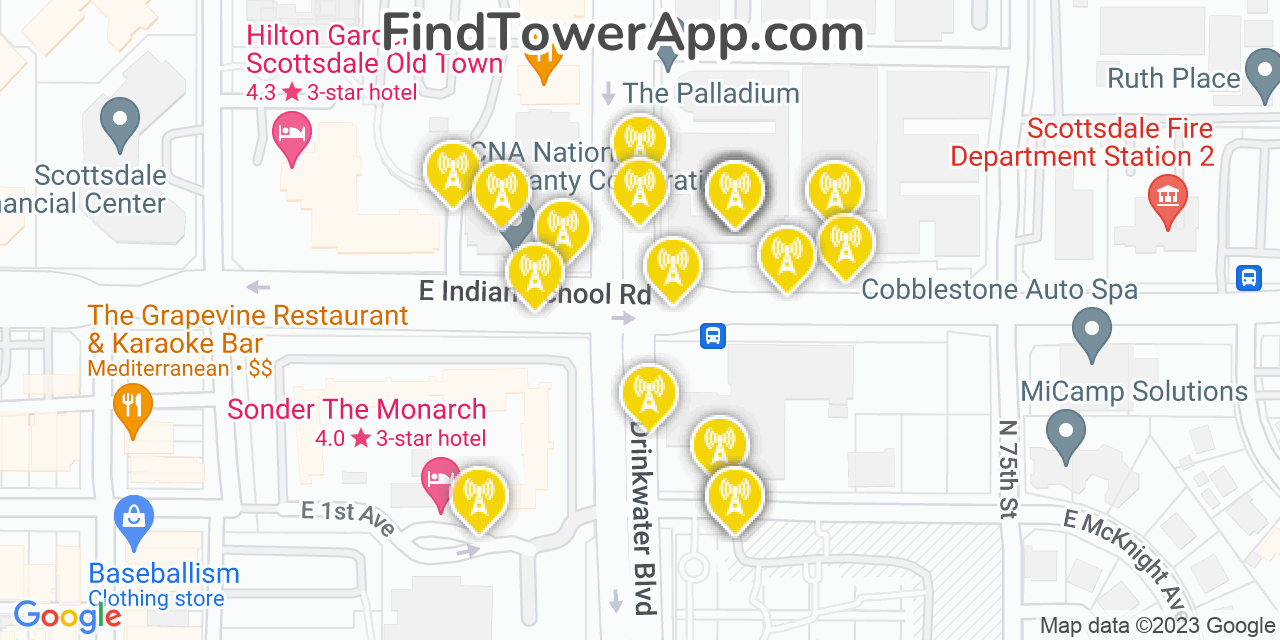 Verizon 4G/5G cell tower coverage map Scottsdale, Arizona