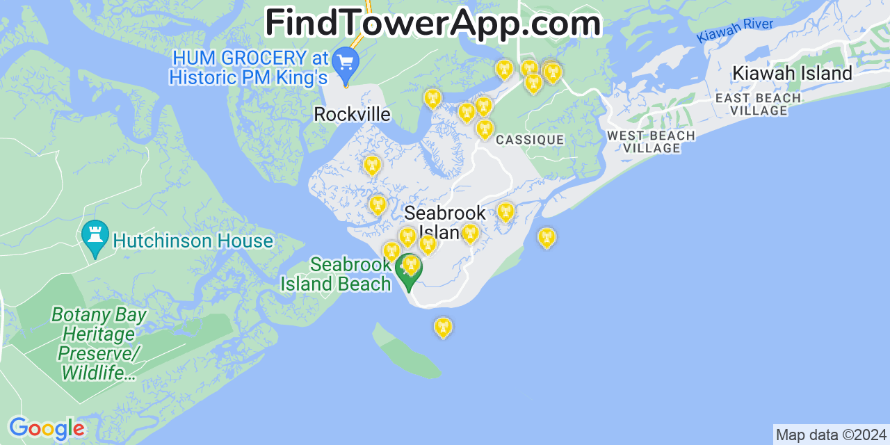 AT&T 4G/5G cell tower coverage map Seabrook Island, South Carolina