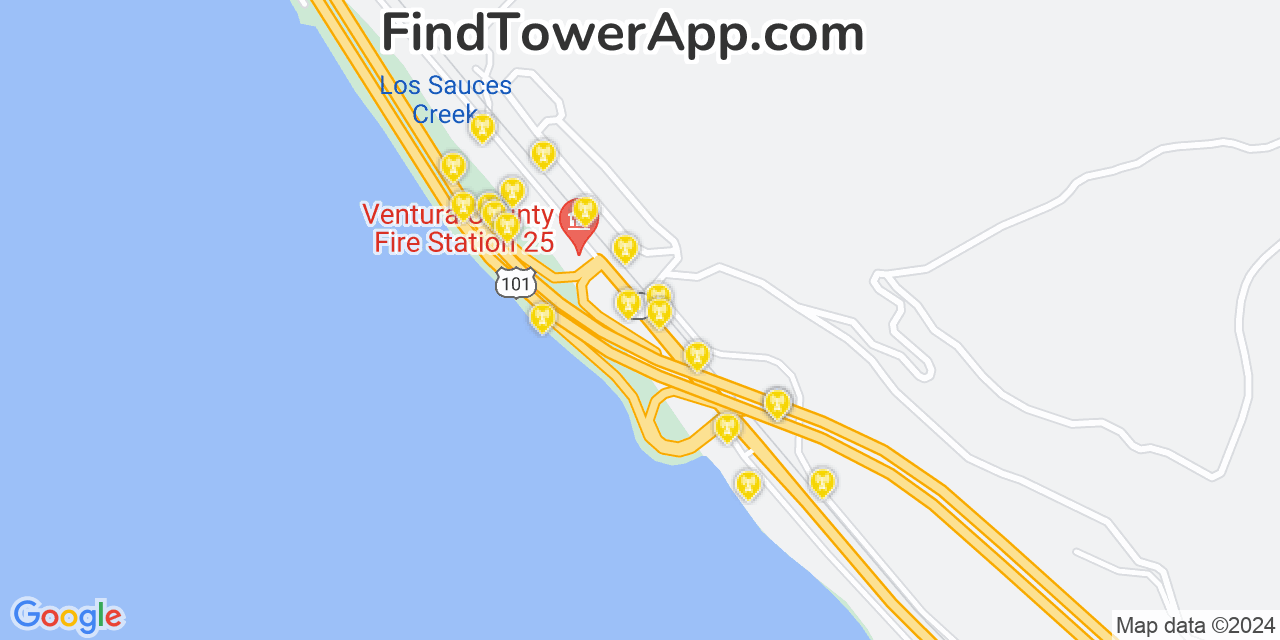 AT&T 4G/5G cell tower coverage map Seacliff, California