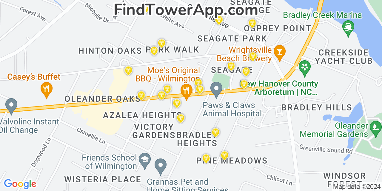 AT&T 4G/5G cell tower coverage map Seagate, North Carolina