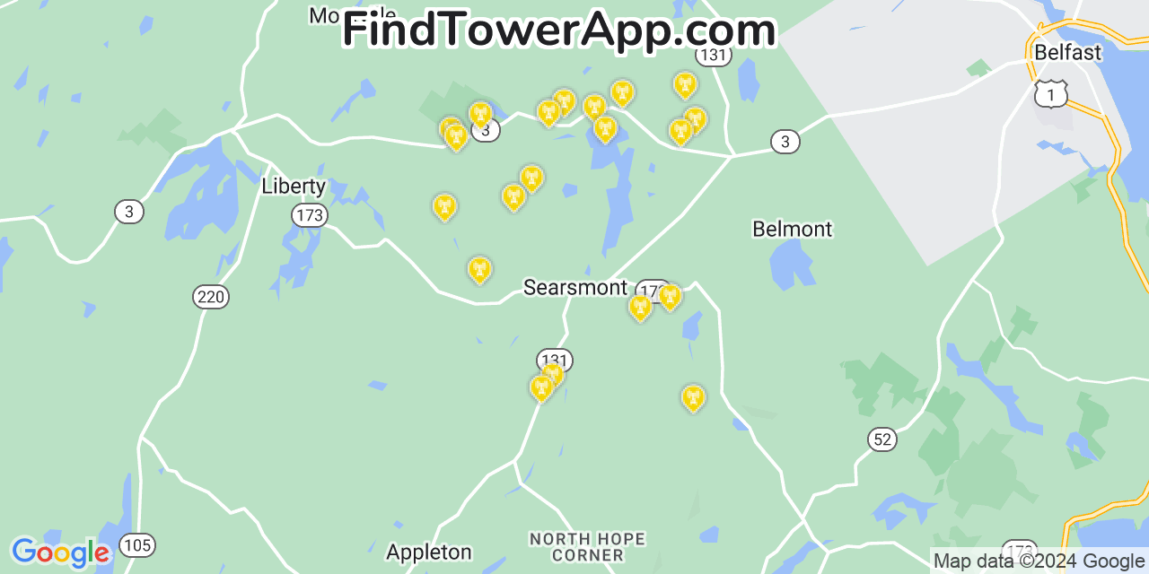 T-Mobile 4G/5G cell tower coverage map Searsmont, Maine