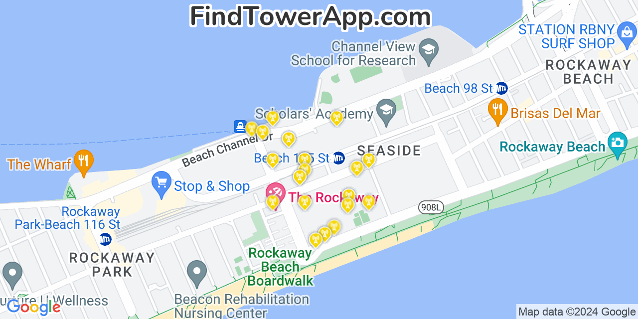 Verizon 4G/5G cell tower coverage map Seaside, New York