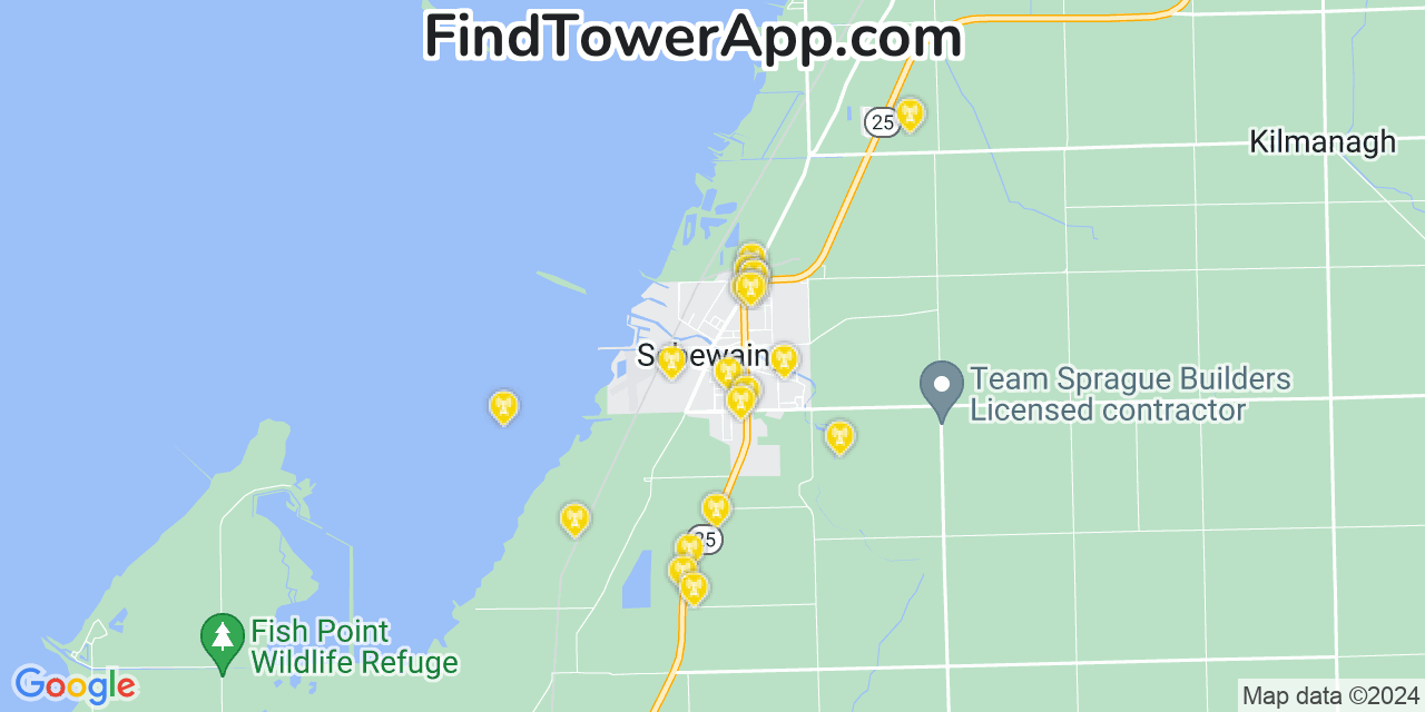 Verizon 4G/5G cell tower coverage map Sebewaing, Michigan