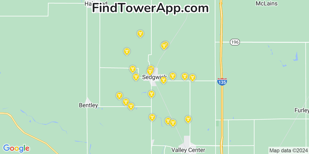 AT&T 4G/5G cell tower coverage map Sedgwick, Kansas