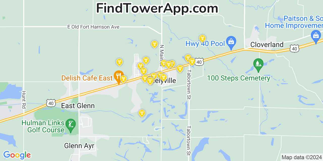 Verizon 4G/5G cell tower coverage map Seelyville, Indiana